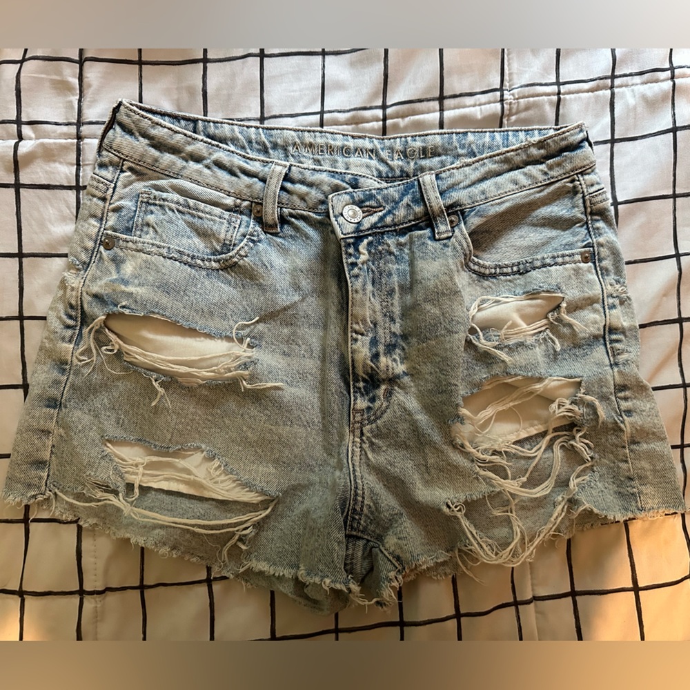 American Eagle Outfitters Ripped Light Blue Jean Shorts